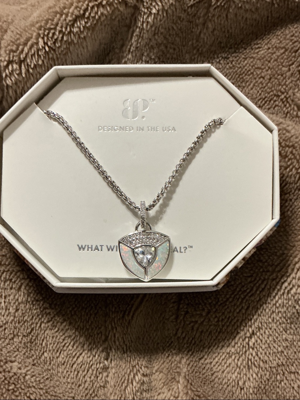 Sterling Silver White Opal & Cubic Zirconia Pendant Necklace